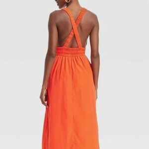 RED Cross back midi Poplin dress